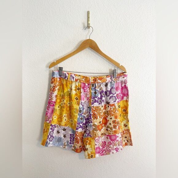 JOHNNY WAS Sherrie Linen Easy Short Elastic Waist Tie Floral patchwork NWT L - Picture 4 of 7